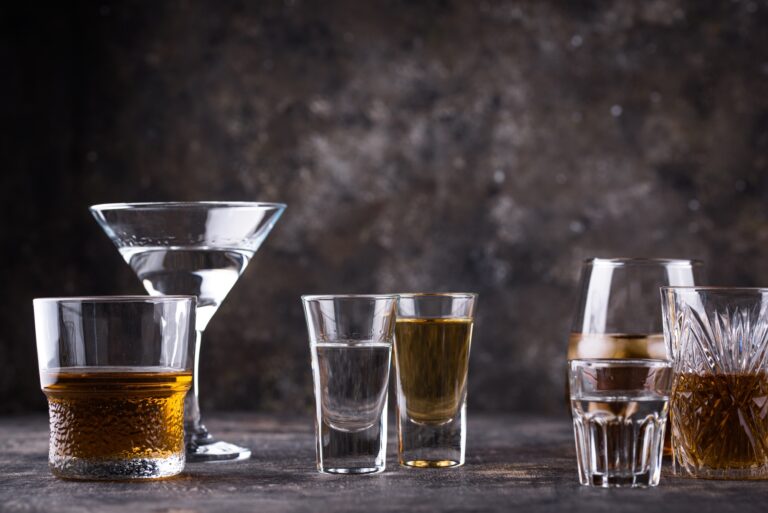 Assortment of various strong alcohol drinks